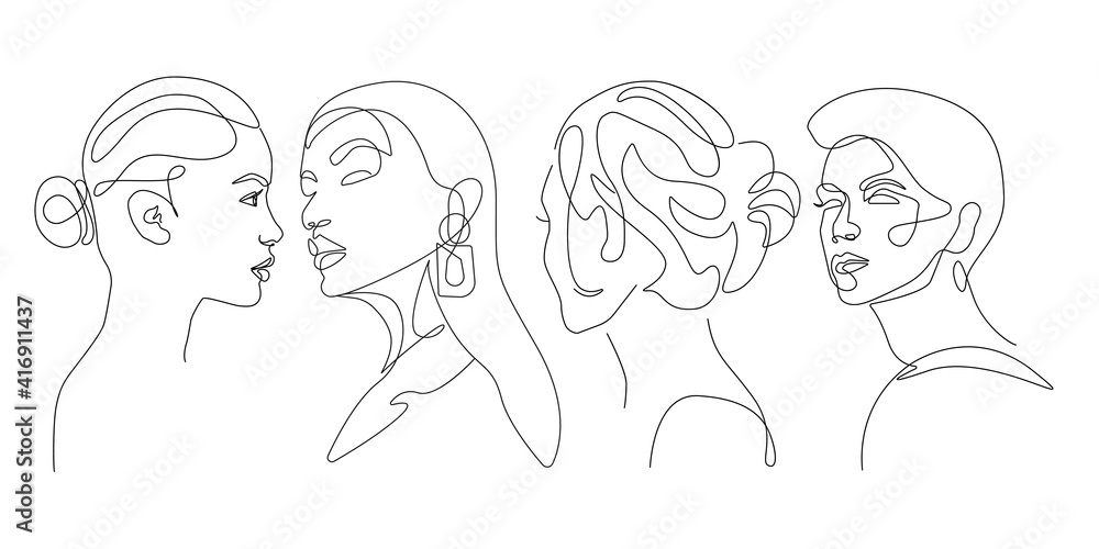 Abstract Women Faces One Line Drawing Set. Modern Abstract Woman Portrait. Trendy Minimalist Illustration. Black And White Outline Drawing. Vector EPS 10. Abstract Women Faces One Line Drawing Set. Modern Abstract Woman Portrait. Trendy Minimalist Illustration. Black And White Outline Drawing. Vector EPS 10.