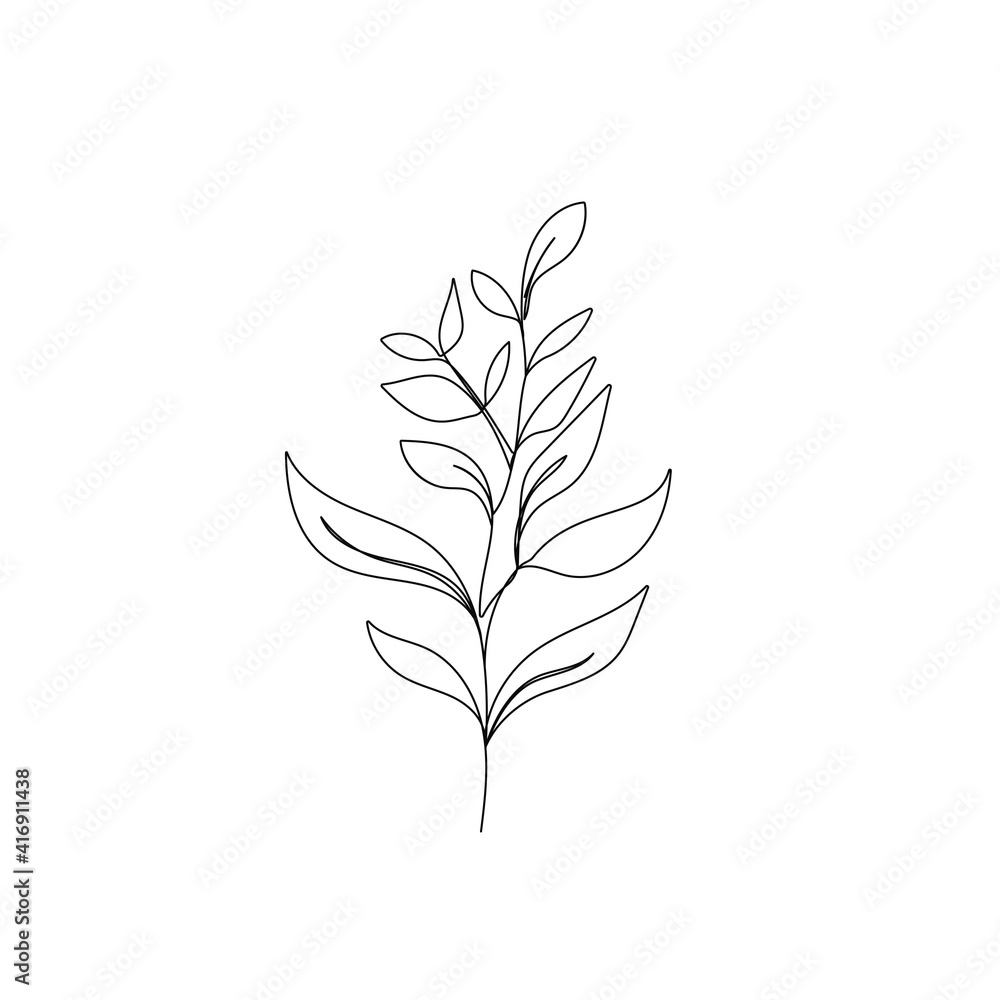 Fototapeta premium Leaves One Line Drawing. Continuous Line of Simple Flower Illustration. Abstract Contemporary Botanical Design Template for Minimalist Covers, t-Shirt Print, Postcard, Banner etc. Vector EPS 10.