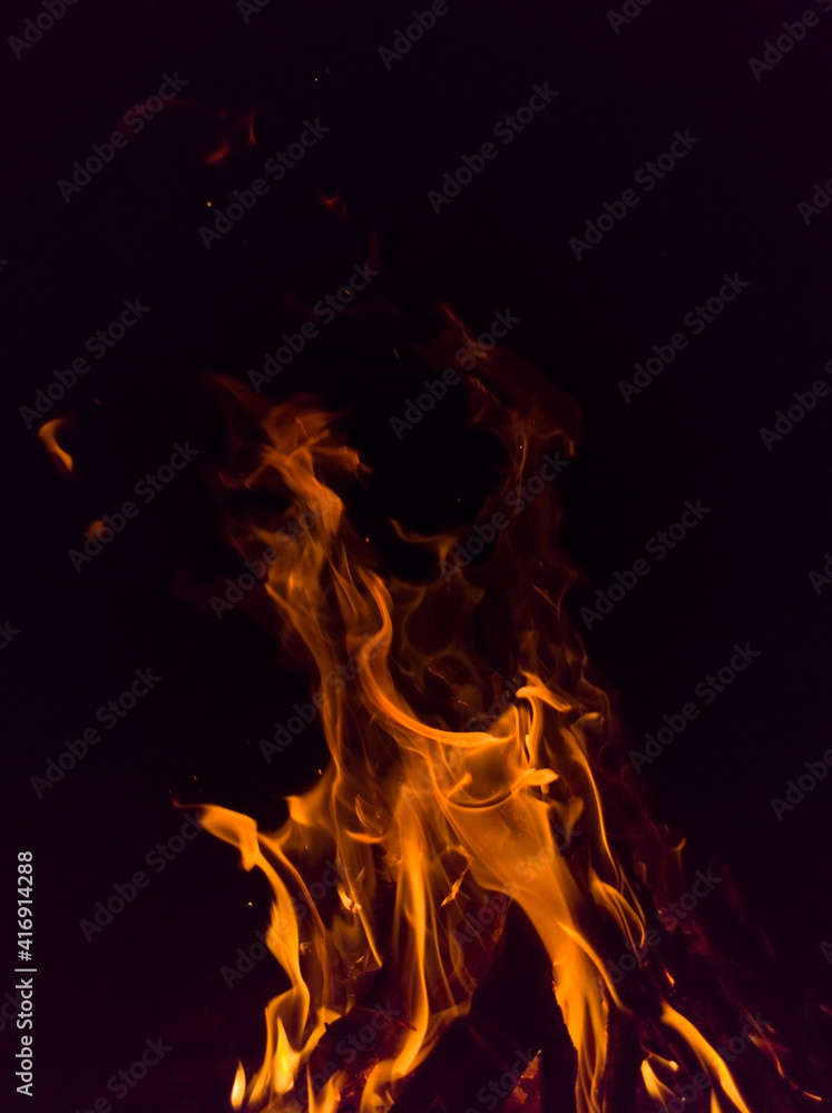 Bonfire flame on a black background Bonfire flame on a black background