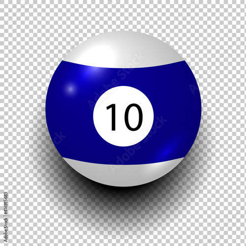 billiard ball number 10. Blue and white color. Isolated wind object on transparent background