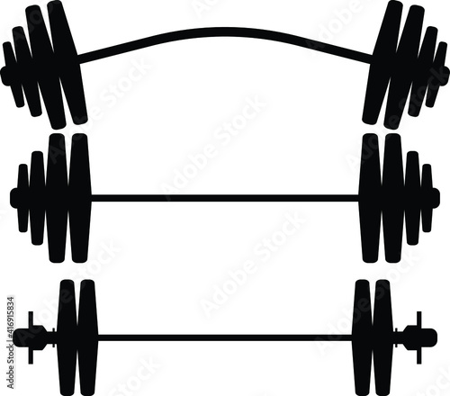 three different weight lifting barbell silhoutte vector