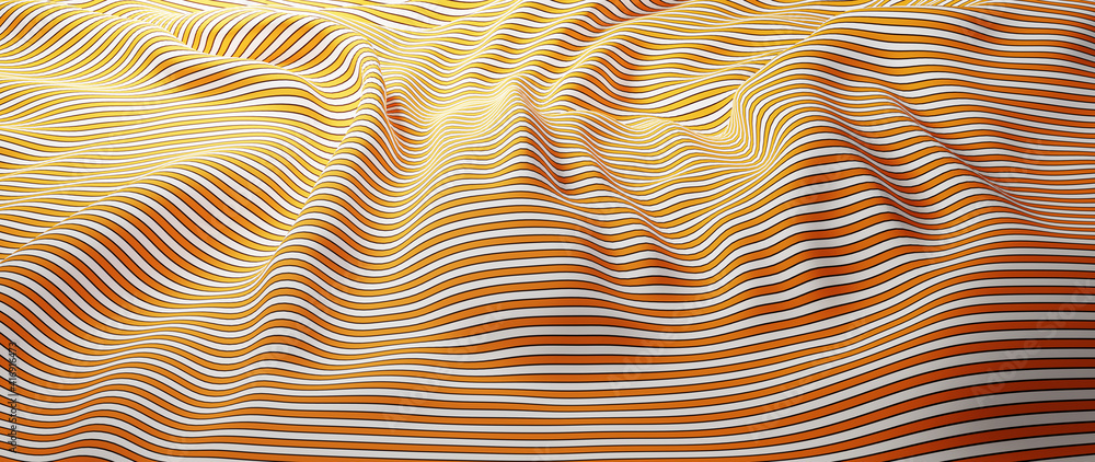 3d render of white and orange cloth. iridescent holographic foil. abstract art fashion background.