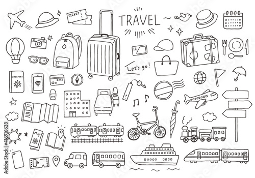 旅行にまつわる手描きイラスト