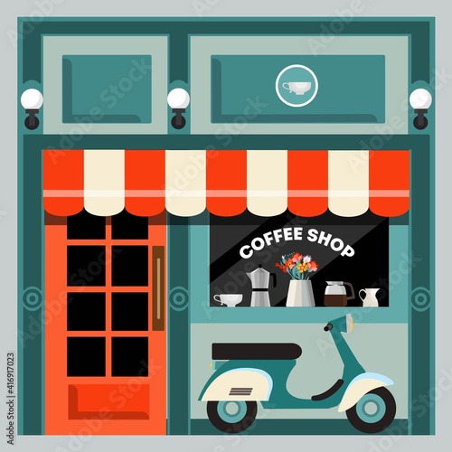 Street Cafe. Coffee shop. City cafe. Flat design concept. Vector illustration. -01