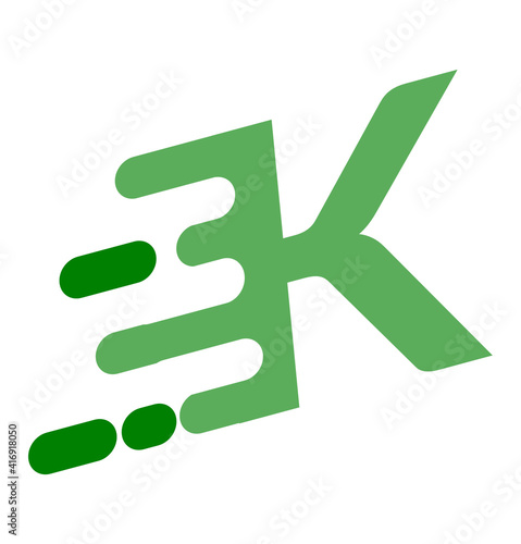 Abstract fluid letter k in green color, logo element for companies and business