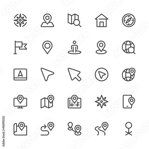 Navigation, location, GPS, Route Map, Direction. Simple Interface Icons for Mobile Apps. Editable Stroke. 32x32 Pixel Perfect.