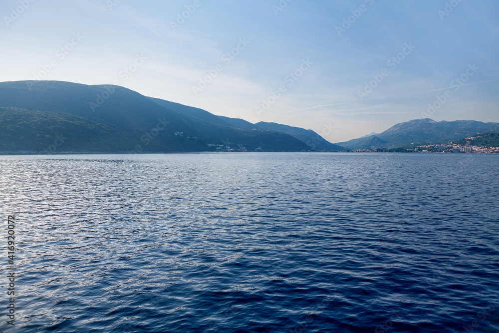 Blue Bay Marine Landscape with Mountains