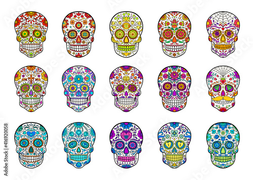 Set of hand drawn sugar skulls