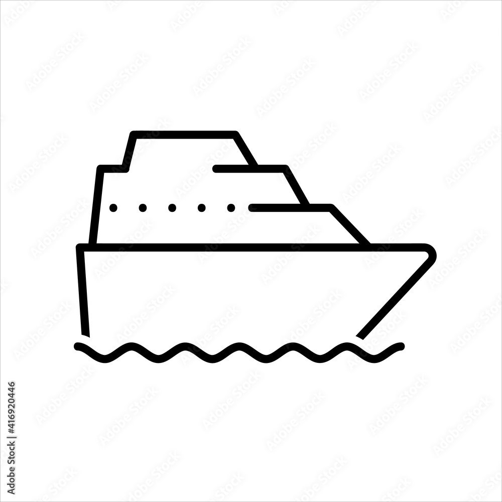 Ship yacht flat icon. Pictogram for web. Line stroke. Isolated on white background. Vector eps10 Ship yacht flat icon. Pictogram for web. Line stroke. Isolated on white background. Vector eps10