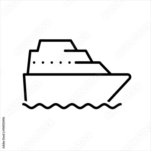 Ship yacht flat icon. Pictogram for web. Line stroke. Isolated on white background. Vector eps10