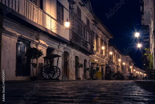 Empty cobbled street late in the evening