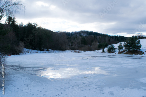 Frozen lake in forest