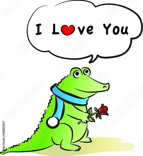vector Cartoon crocodile say i love you
