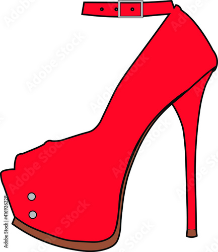 red shoes in profile platform peep  toe in  doodle style