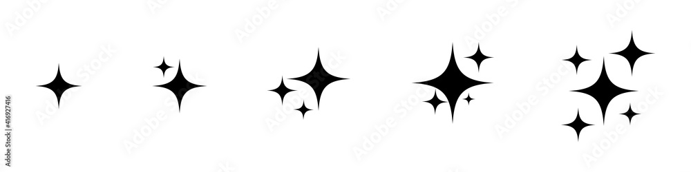 Vector set of different black sparkles icons. Collection of star sparkles symbol. Design on white background. Vector set of different black sparkles icons. Collection of star sparkles symbol. Design on white background.