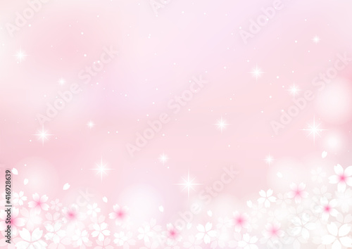 桜と煌めき　ふわふわのピンクの背景　ベクターイラスト素材