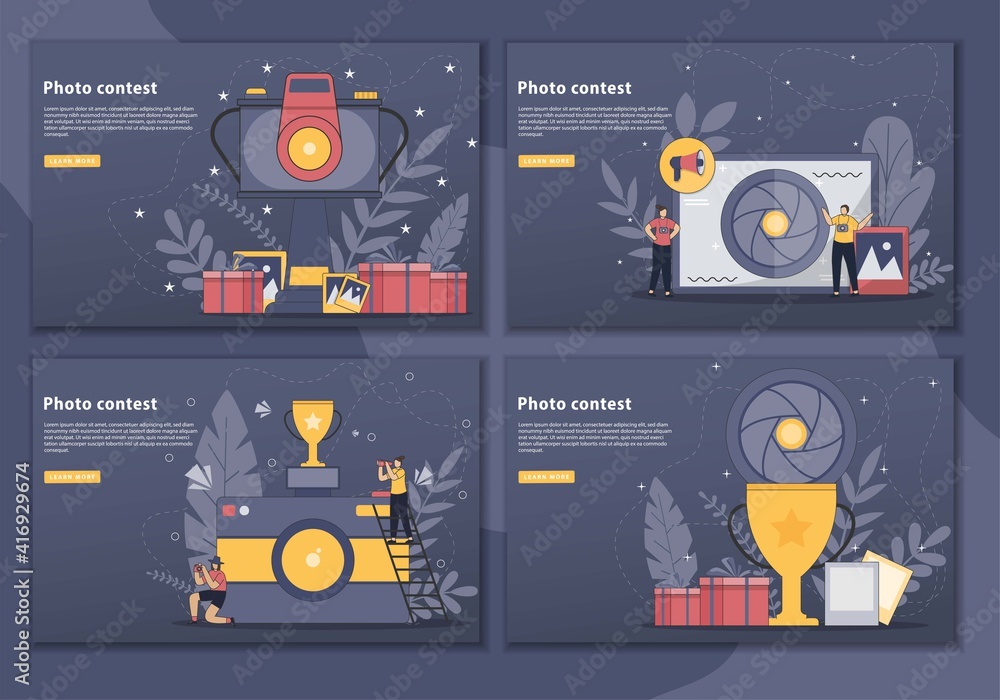 Set of Photo contest vector illustration concept landing page. web page ...