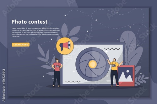 Photo contest vector illustration concept landing page. web page and landing page design for website. Photography competition concept for web banner, website page.Vector flat style design illustration