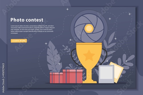 Photo contest vector illustration concept landing page. web page and landing page design for website. Photography competition concept for web banner, website page.Vector flat style design illustration