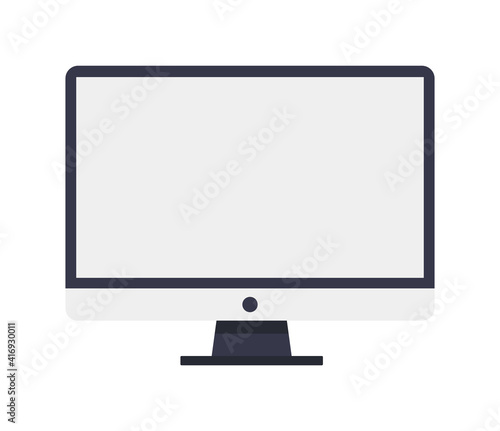 Computer flat screen monitor on isolated white background. Vector stock illustration. Electronic equipment for work. Monitor icon.