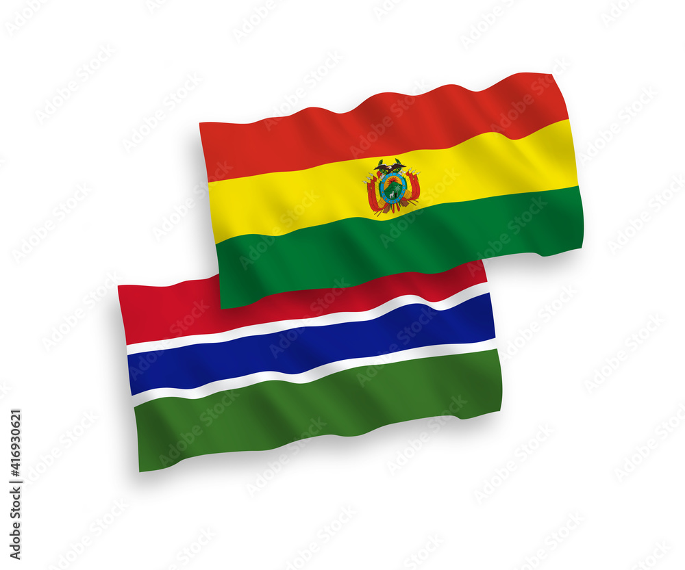 Flags of Bolivia and Republic of Gambia on a white background Flags of Bolivia and Republic of Gambia on a white background