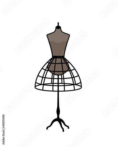 Female mannequin with skirt frame isolated on white background.