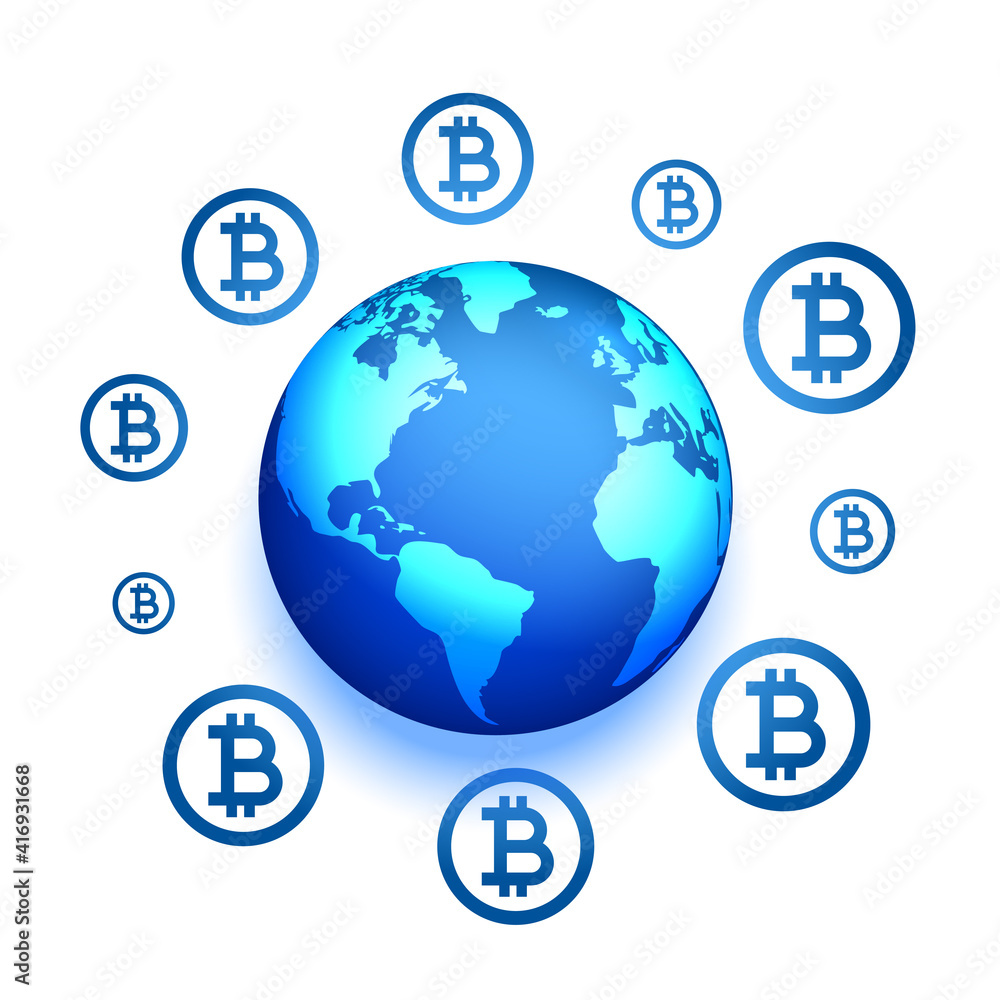 global bitcoin network presence concept background with earth global bitcoin network presence concept background with earth