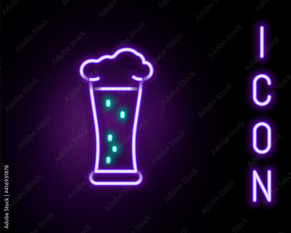 Glowing neon line Glass of beer icon isolated on black background. Colorful outline concept. Vector. Glowing neon line Glass of beer icon isolated on black background. Colorful outline concept. Vector.