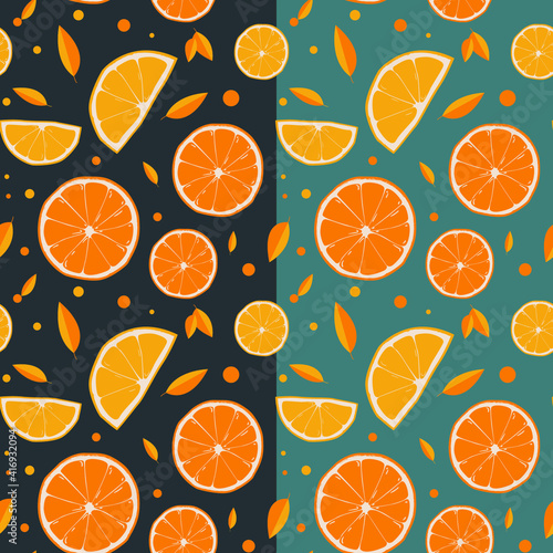 seamless vector pattern red orange, grapefruit. Juicy orange tropical fruit