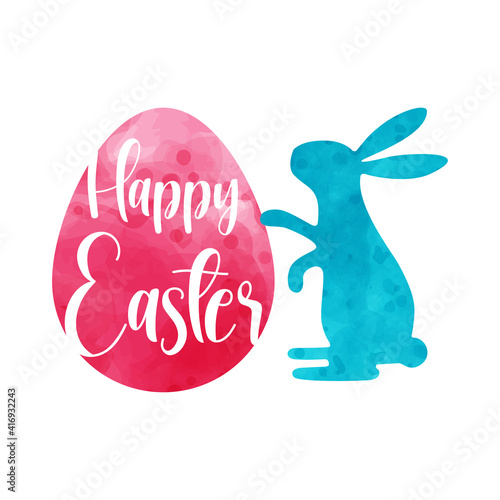 Happy easter day in Watercolor style with rabbit and easter eggs. greeting card, posters and wallpaper. Vector illustration.