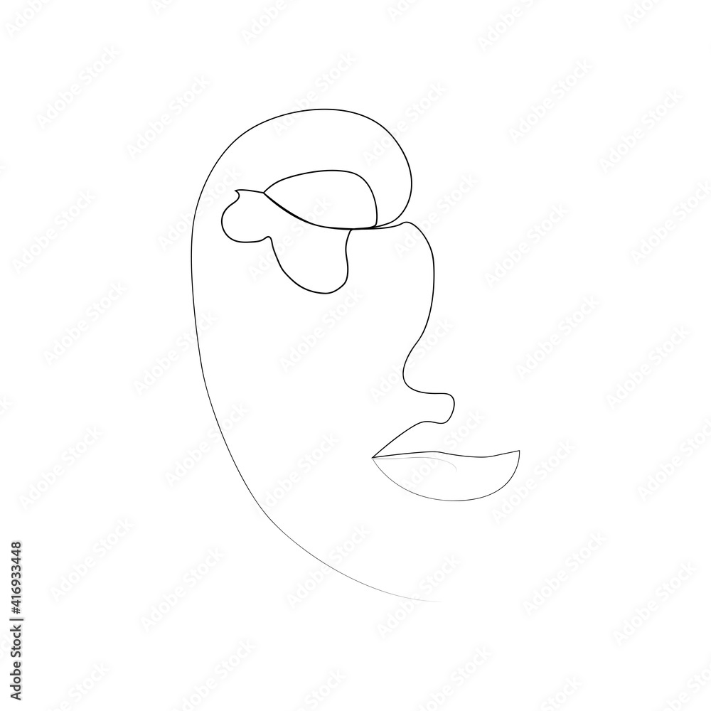 Continuous line, drawing of set faces and hairstyle, fashion concept, woman beauty minimalist, illustration Continuous line, drawing of set faces and hairstyle, fashion concept, woman beauty minimalist, illustration