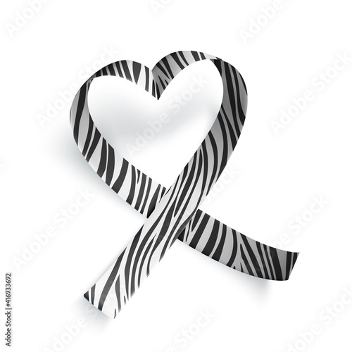 Symbol of rare disease, realistic heart shaped ribbon with zebra print. Template for awareness day on 28 february, vector illustration.