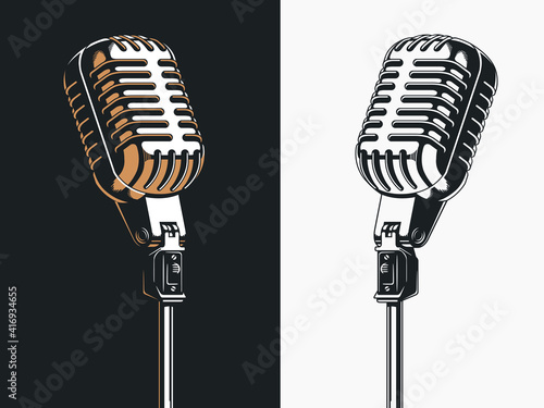 Live on stage open microphone drawing, transparent background clipart illustration photo