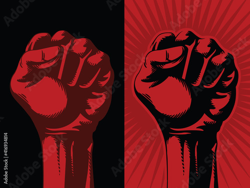 Raised red fist hand symbol revolution communism socialism