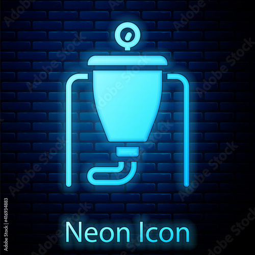 Glowing neon Beer brewing process icon isolated on brick wall background. Vector.