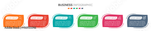 Business infographic Vector with 6 steps. Used for information,marketing,label,brochure,sign,outline, agenda,process,design,project,strategy,brainstorm,creative,growth,abstract,stairs,idea,text,work.