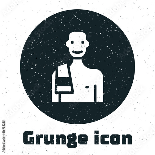 Grunge Man in the sauna icon isolated on white background. Monochrome vintage drawing. Vector.