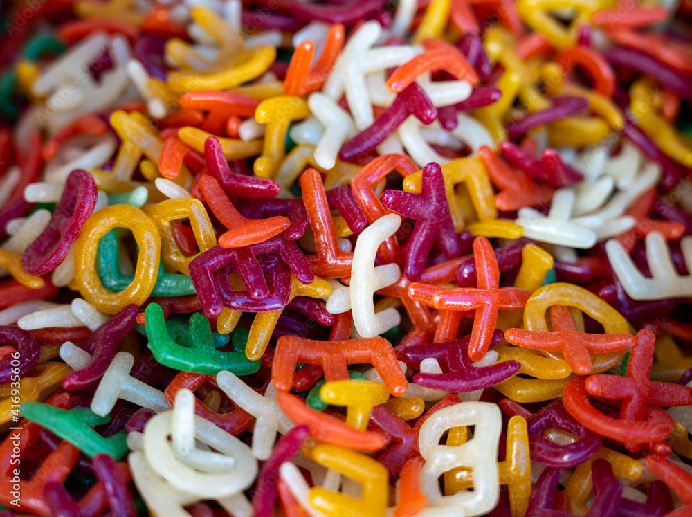 Fototapeta premium Alphabet shaped Fryums Papad in the market