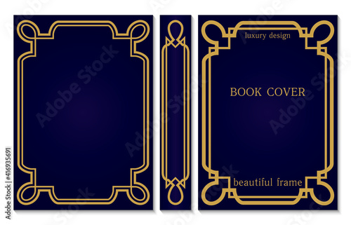 Spine and cover design template for Book. Frames vintage style. Art Deco certificate design. Simple retro pattern. Flyer promotion. Presentation cover.