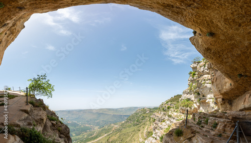 Niha fortress, a medieval crusader castle built on a rock cliff over a valley, now an archeological ruin in Southern Lebanon, Middle East photo