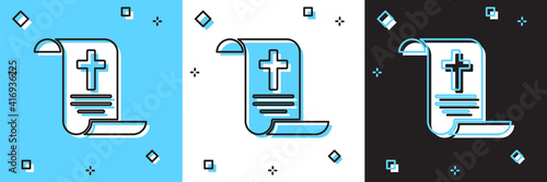 Set Decree, paper, parchment, scroll icon icon isolated on blue and white, black background. Chinese scroll. Vector.