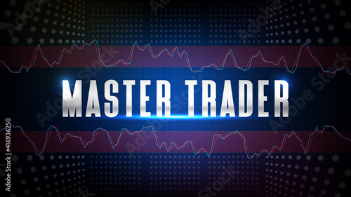 abstract background of blue futuristic technology glowing Master Trader text with stochastic oscillator technical analysis stock market
