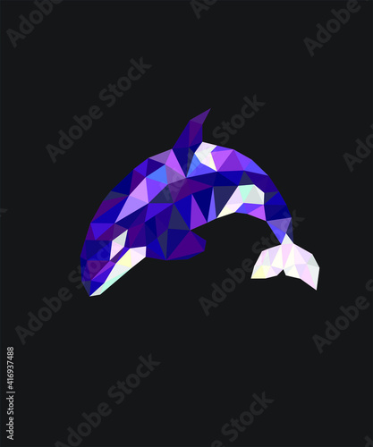 Orca whale polygon  vector, template, icon, image, infographic, minimal, logotype, poster, sticker, t-shirt graphic design.