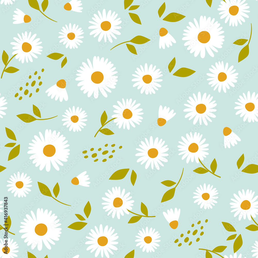 Floral pattern with camomile Cute pattern with small flowers. Vector