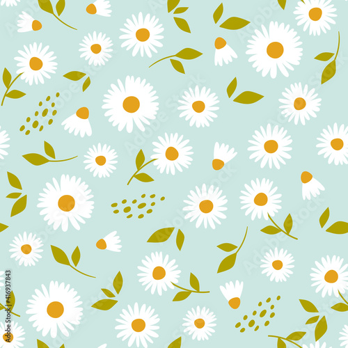 Floral pattern with camomile Cute pattern with small flowers. Vector