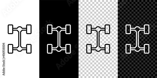 Set line Chassis car icon isolated on black and white,transparent background. Vector.