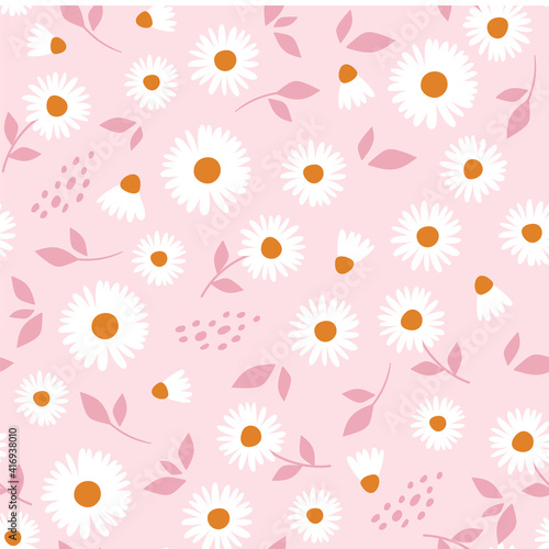 Floral pattern with camomile Cute pattern with small flowers. Vector