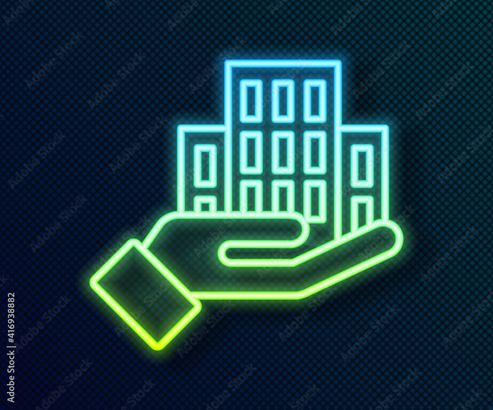 Glowing neon line Skyscraper icon isolated on black background. Metropolis architecture panoramic landscape. Vector. Glowing neon line Skyscraper icon isolated on black background. Metropolis architecture panoramic landscape. Vector.