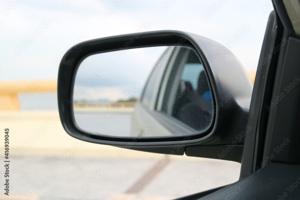 Closeup of a car's side mirror