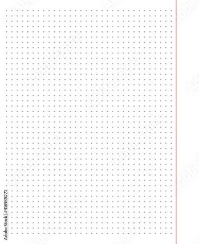 Grid paper. Dotted grid on white background. Abstract dotted transparent illustration with dots. White geometric pattern for school, copybooks, notebooks, diary, notes, banners, print, books.